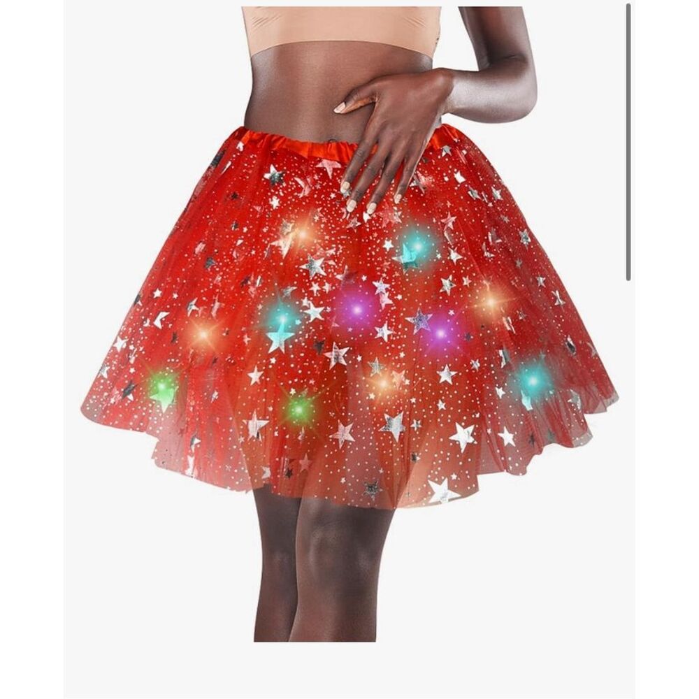 Women's Red LED Light Up Tutu Skirt One Size Festival‎ Party